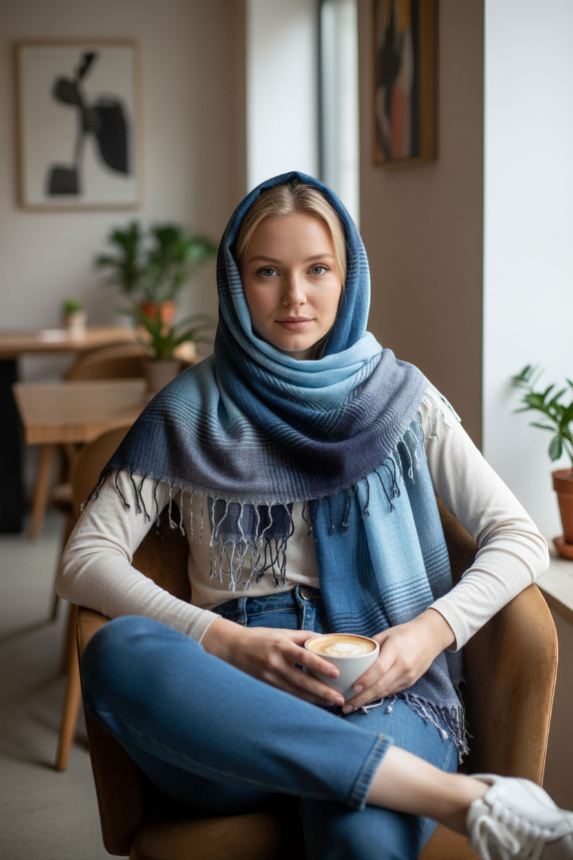 Abstract Geometric Blue Foulard